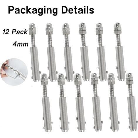 Skruvfästen för 4 mm vajer – 12-pack – Rostfritt stål för säker spänning – Väderbeständig