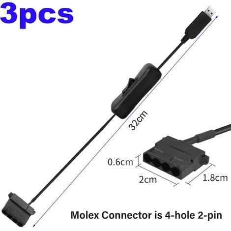 5V til 12V USB PC Vifte Strømkabel, USB til 3-pin og 4-pin Kabinettvifte Kabel, USB til 4-pin Molex Vifte Adapterkabel med Bryter