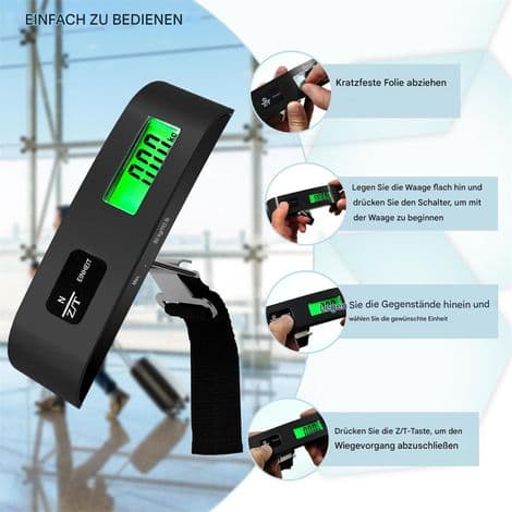 Digital reisevekt med krok, tarafunksjon, enhetskonvertering. Nøyaktig opptil 50 kg, praktisk for reise - svart.