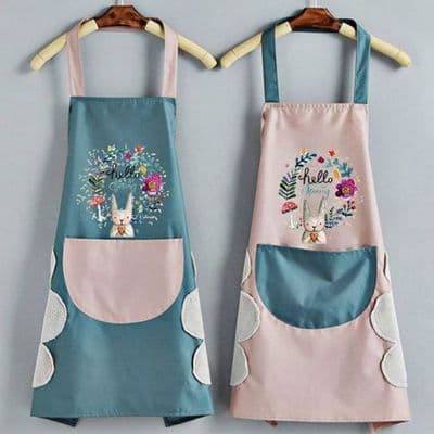 2-pack köksförkläden, vattentätt köksförkläde för kvinnor med fickor, blått och rosa
