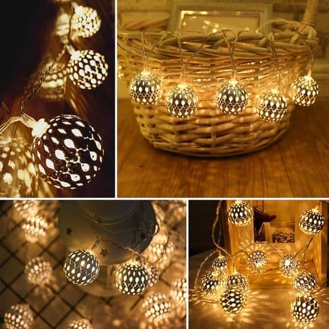 Hule marokkanske LED-balllyslenker, 3M 20 varmhvite LED-lys, jernballlys til jul, romdekorasjon