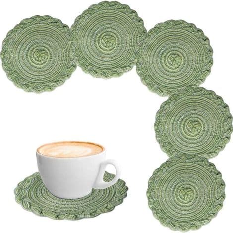 Sett med 6 runde vevde brikker til bryllup, middager, restauranter, hoteller, 18 cm - Grønn