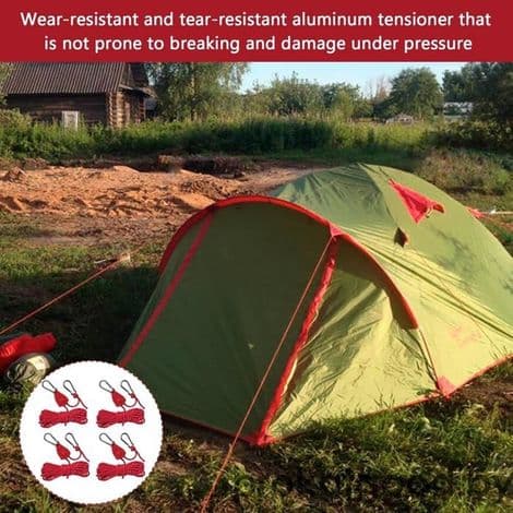 4-delat rött campingrep, spännrep med spännare för utomhustält