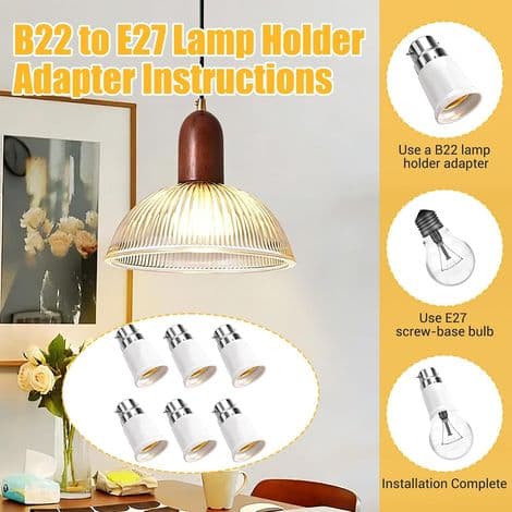6-pakning B22 til E27-adapter, bajonettfatningsomformer B22 til E27, 0-250V bajonett til skruepære-adapter for LED-, gløde- og halogenpærer