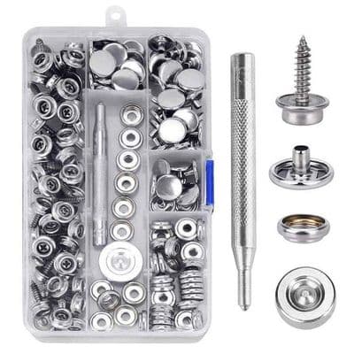 Trykknapper - CZYDDD - 15 mm - Rustfrit stål - 150 stk. - Grå metal