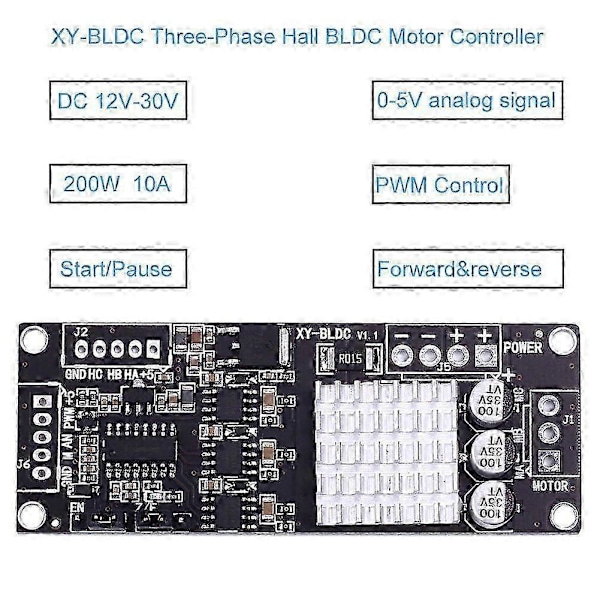 DC 12V-30V 200W Trefas BLDC Motorstyrenhet Hall Sensor 10KHz PWM-drivrutin Framåt Bakåt