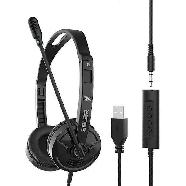 Salar H58 USB-headset med mikrofon, brusreducering & ljudkontroller, Ultra Comfort USB-headset med mikrofon för kontoret