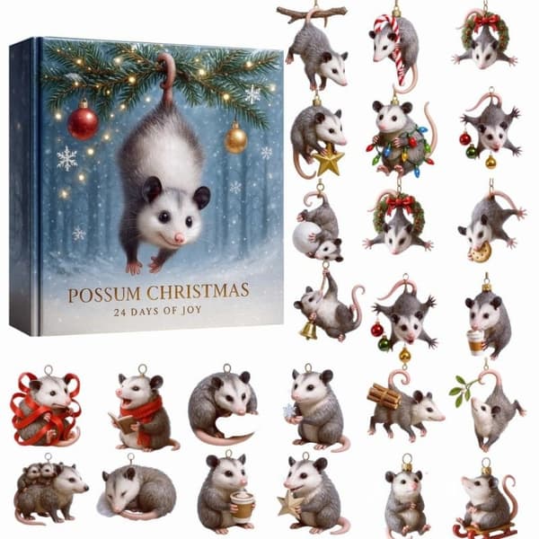 Kalender med akrylpynt i akryl « Julens Opossum » – 24 smukke julepynt