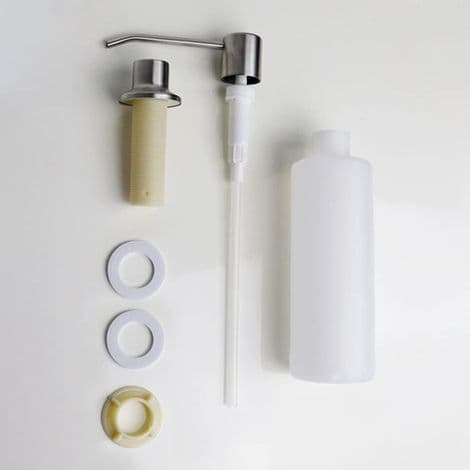 350 ml indbygget sæbedispenser, køkkenvask sæbedispenser i rustfrit stål, integreret sæbedispenser med flaske, sølv top genopfyldning