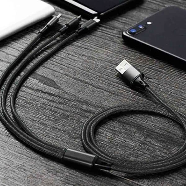 ZISONIX 3-i-1 Ladekabel - USB - 1,2 m - Kompatibel med Apple/Android/Type-C - Svart