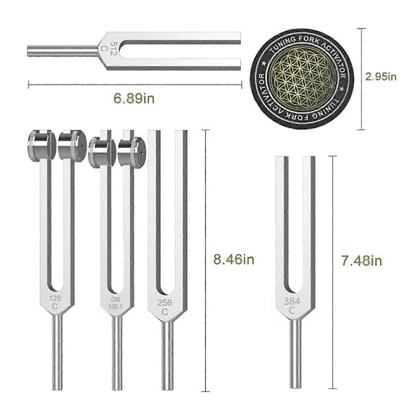 Stämgafflar för läkning Set 128Hz, 136Hz, 256Hz, 384Hz, 512HZ & Hockeypuck-aktivator för läkning, So