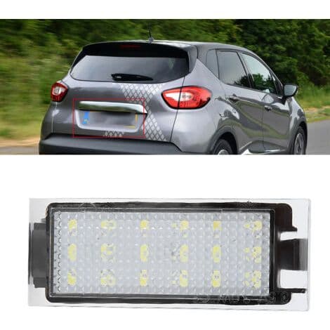 2-delt LED nummerpladelys med 18 lysende perler, 3W effekt. Direkte erstatning for Twingo/Clio/Megane/Laguna