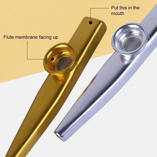 Metallkazoo, musikinstrument i aluminiumlegering för barn, present, ackompanjemangsinstrument, 2-pack, guld + silver