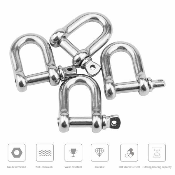 Set med 4 M10 schacklar i rostfritt stål, D-ringschacklar, lyftschacklar