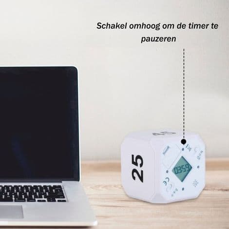 Rubik's terningtimer - 5-15-25-45 minutter - Ideel til lektier, madlavning og tidsminder - Batterier medfølger ikke - Wit