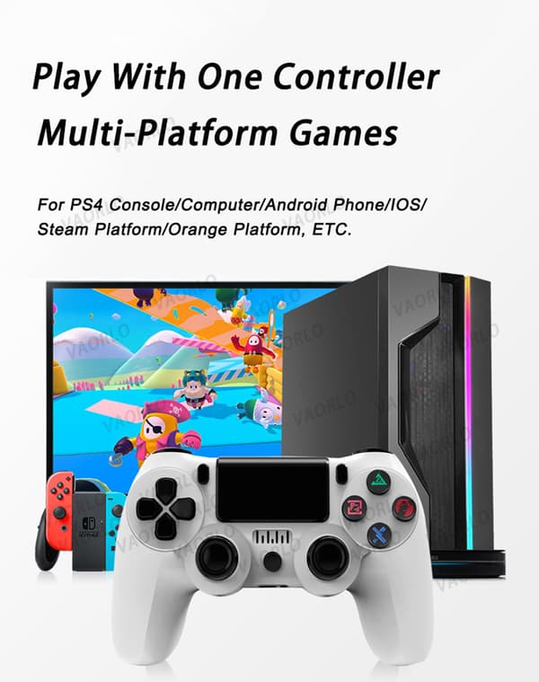 Trådløs kontroller for PS4/Pro/PS3/Slim/PC/Steam, Bluetooth-kontroller, joystick, støtter 6-akser, vibrasjon, berøringsklikk