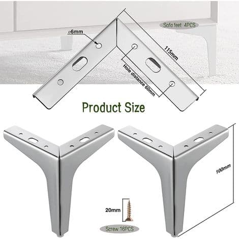 4 st 10 cm triangulära möbelben i metall för soffa, soffbord, TV-bänk och annat