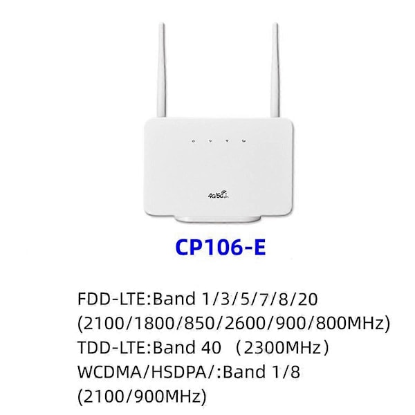 4G LTE CPE Router Modem 300Mbps Trådlös Hotspot Extern Antenn med SIM-kortplats för Hemresa