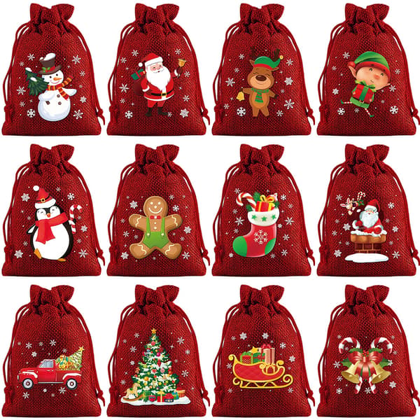 Julkalender-presentpåse-set med dragsko, juldukpåse - Stil 5