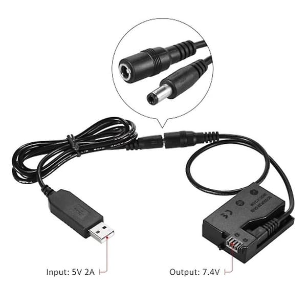 -E8 Dummy-akku DC-virtapankin USB-sovitinkaapelilla, korvaa LP-E8:n malleissa 550D, 600D, 650D, 700D