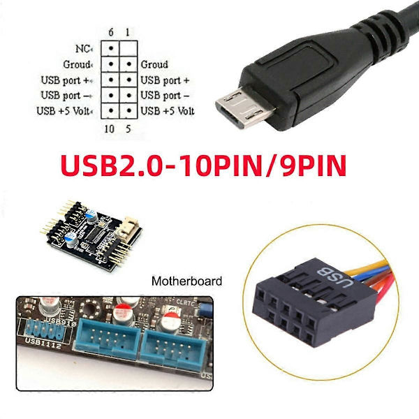 U2-018-MM USB 2.0 9-pin/10-pin Header til Micro USB 5-pin Kabel 50cm