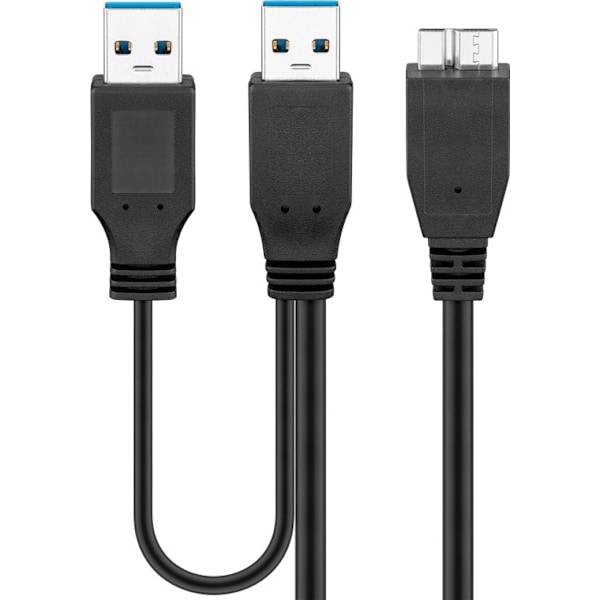 2-i-1 kabel USB Micro-B til 2x USB-A, 0,3 m, sort