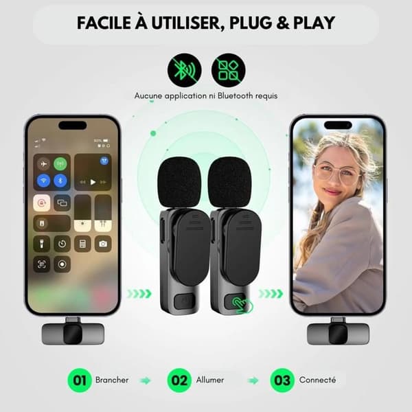 2 trådløse lavaliermikrofoner for Android USB-C – Clip-on mikrofoner med støyreduksjon – Vlog, direktesending, intervjuer – GAVI STORE
