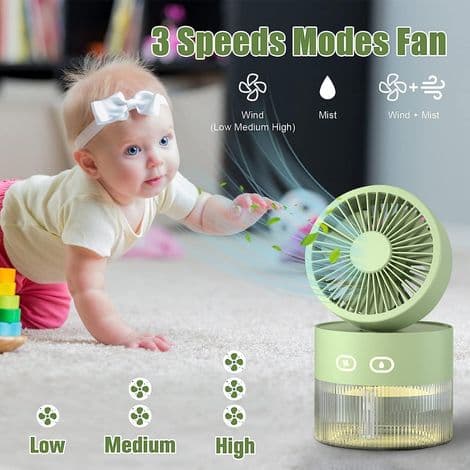 Mini køleventilator, lille 350 ml luftfugter med LED natlys, USB-opladende skrivebordsventilator til kontor og lille rum (grøn)
