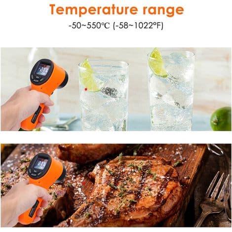 Bærbart Berøringsfrit Infrarødt Digitalt Termometer Pyrometer Akvarium LCD Laser Udendørs Termometer Industriel Termometer -50℃ - 550℃, Orange