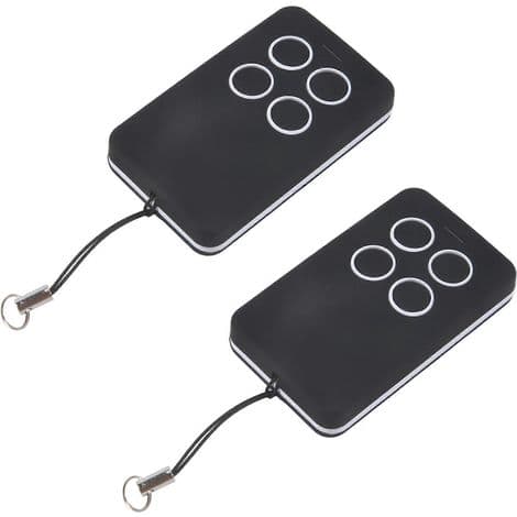 Sett med 2 universelle multifrekvens fjernkontroller for garasjeport (280-868 MHz), kompatibel med alle faste koder og noen deler av rullende koder.
