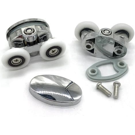Sett med 4 dusjdørruller – 23 mm ovale sommerfuglformede ruller – Stillegående drift – Kromfinish