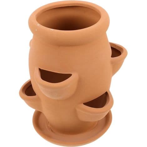 Terracotta urtepotte formet som et jordbærtårn. Med flere rum. Til sukkulenter, blomster og andre planter. Elegant design til g