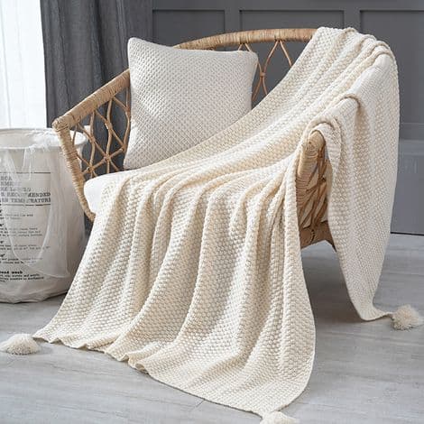 Strikket uldtæppe, åndbart fritidstæppe - beige - 70 x 100 cm