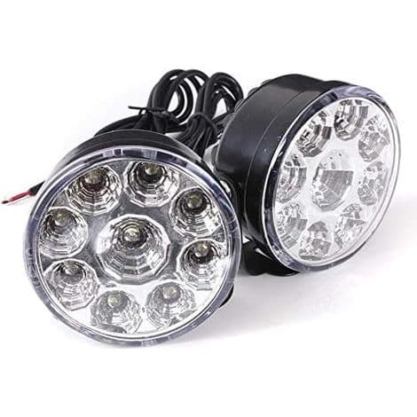 Sett med 2 runde hvite 12V 4.5W kjørelys for biler, universelle runde-9LED tåkelys