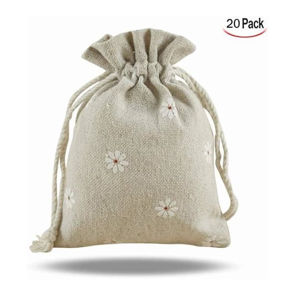Set med 20 linne-/jutepåsar med dragsko, 13*18 cm.