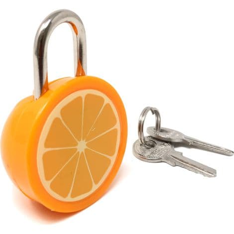 Sött minihänglås i orange form med nyckel – perfekt för smyckeskrin, handväskor, plånböcker, ryggsäckar, kistor och resväskor.