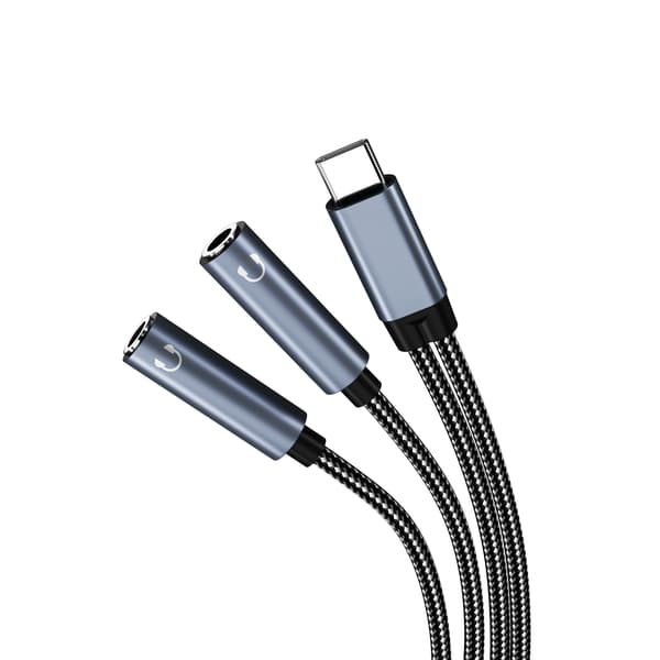 USB-C til dobbelt 3,5 mm lydadapterkabel sort