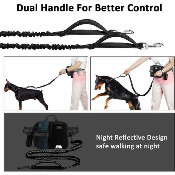 Håndfri hundebånd - SIKSOG - Justerbart magebelte - Støtdempende elastisk - 130–180 cm - Opptil 80 kg