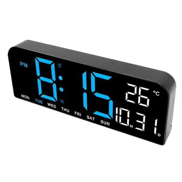 MXZZAND Digital Väckarklocka - Stor LED-display - Justerbar Ljusstyrka - Vägg- eller Bordsmontering - Blå