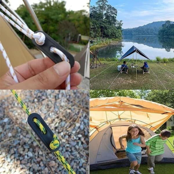 20 st 3-håls repsträckare, svarta campingrepsträckare, för tält, presenningar, vandring, camping