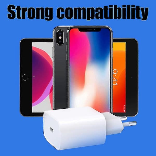 For iPhone 20W Lader Apple 11/12/13 USB-C til Lightning Strømadapter 1m Datakabel EU-kontakt