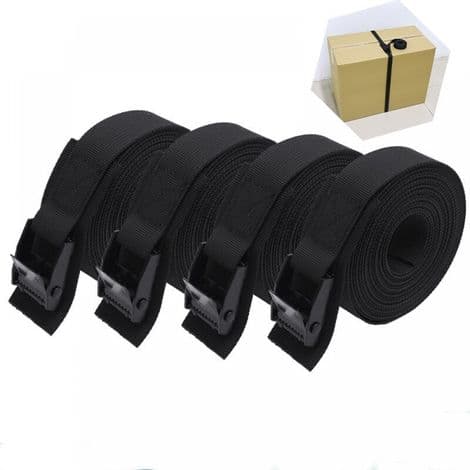 4 stk, kort, polstret stropp, 25 mm x 1 m, med strammespenne, svart