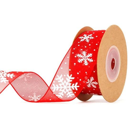 Rött satinband för bröllop och presentinslagning - Bukett, snöflinga - 1 volym
