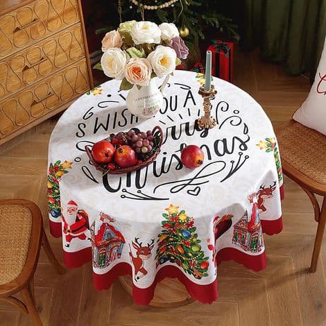 Juleduk - Flekkbestandig duk, vaskbar polyesterduk, 150 cm rektangulær og rund duk til julebordutstyr
