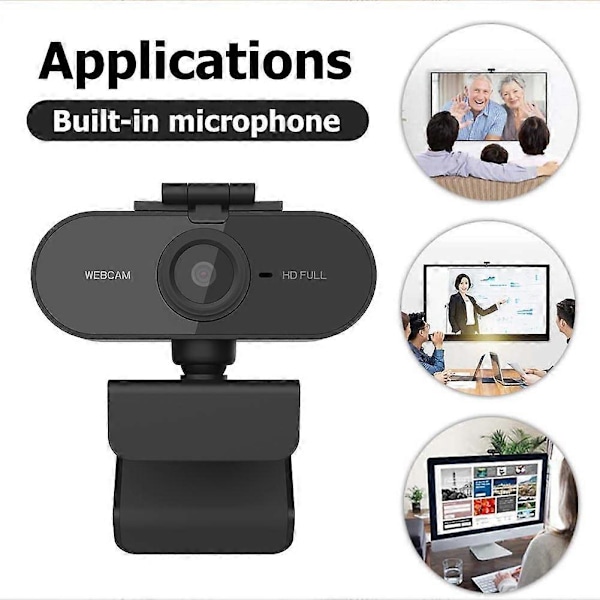 Full HD Webbkamera 1080P med Mikrofon Möte Webbkamera Autofokus 360 Graders Drivrutinsfri för Videoinspelning Stationär Dator