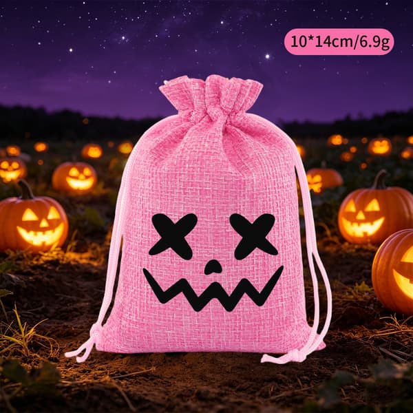 Halloween Nyhet Ansikte Jute Dragskoväskor för Barns Bus eller Godis – Party Godis & Presentpåsar (Set om 4)