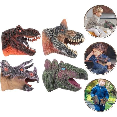 Sæt med 4 dinosaurhånddukker, dinosaurhovedfigurer, legehandske