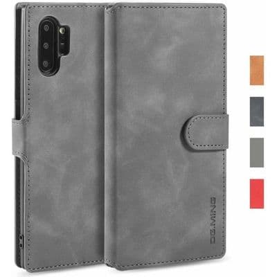 Samsung Note 10 Plus Fodral, Skyddande Plånboksfodral i Läder med Stativ och TPU Bumper för Samsung Galaxy Note 10 Plus - Grå