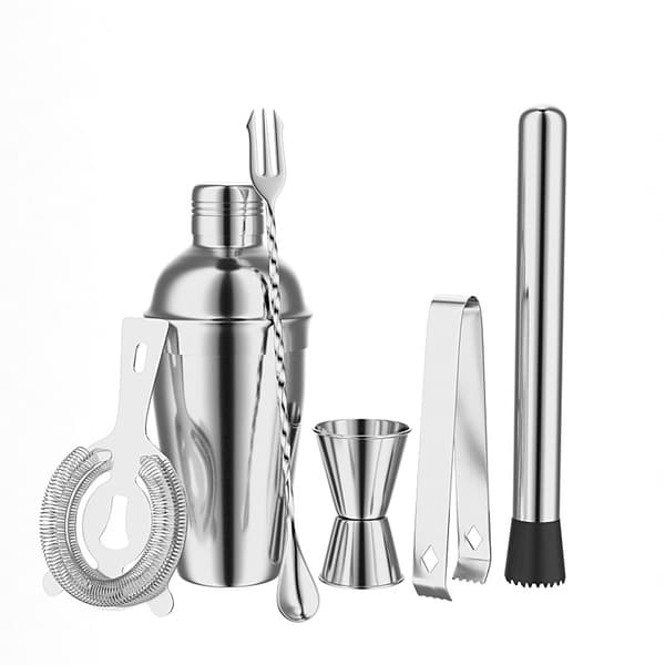 6-delt cocktailshakersett (inkluderer 550 ml shaker) – sølvfarget rustfritt stål (inkluderer jigger og shaker)