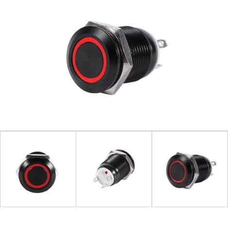 Bil 12 mm LED-lys momentan trykknappbryter svart hus 2A